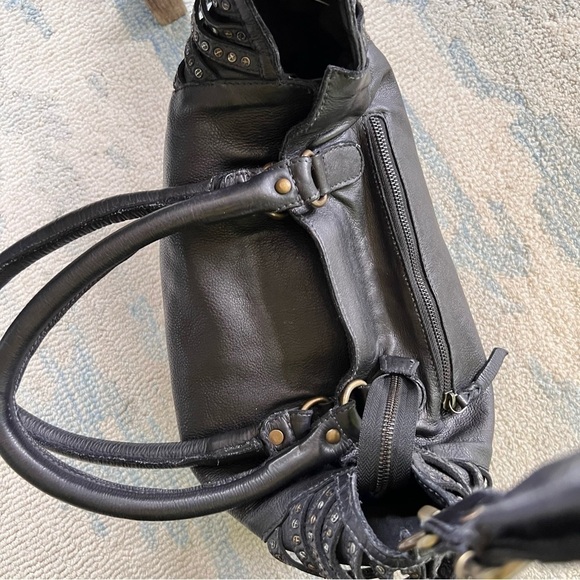 AMSTERDAM HERITAGE EDGY BLACK LEATHER STUDDED CONVERTIBLE BAG EUC - Picture 10 of 11